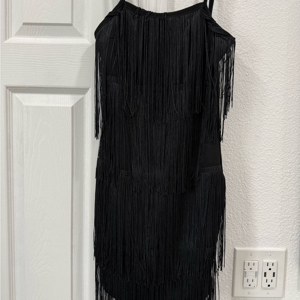 Black Fringe Slip Dress